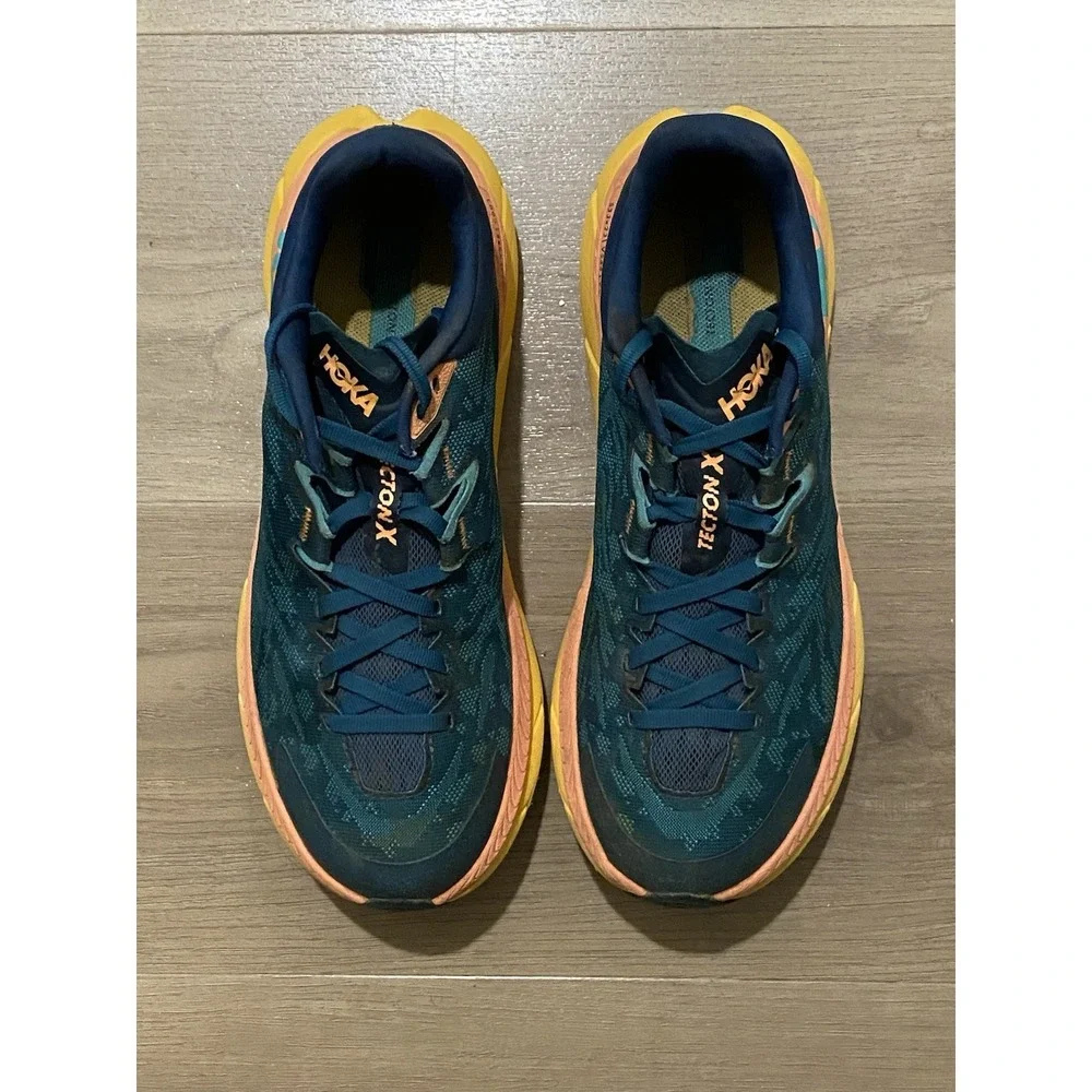 Hoka One One Tecton X Women's Green Orange Trail Running Shoes Sneakers Size 8.5
